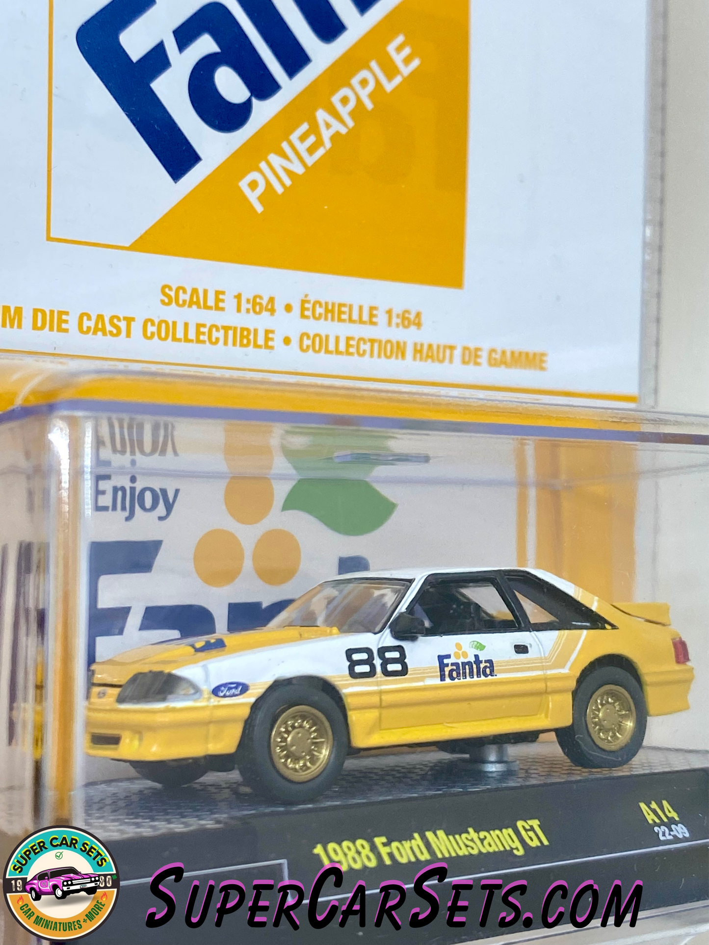 Fanta Pineapple 1988 Ford Mustang made by M2 Machines