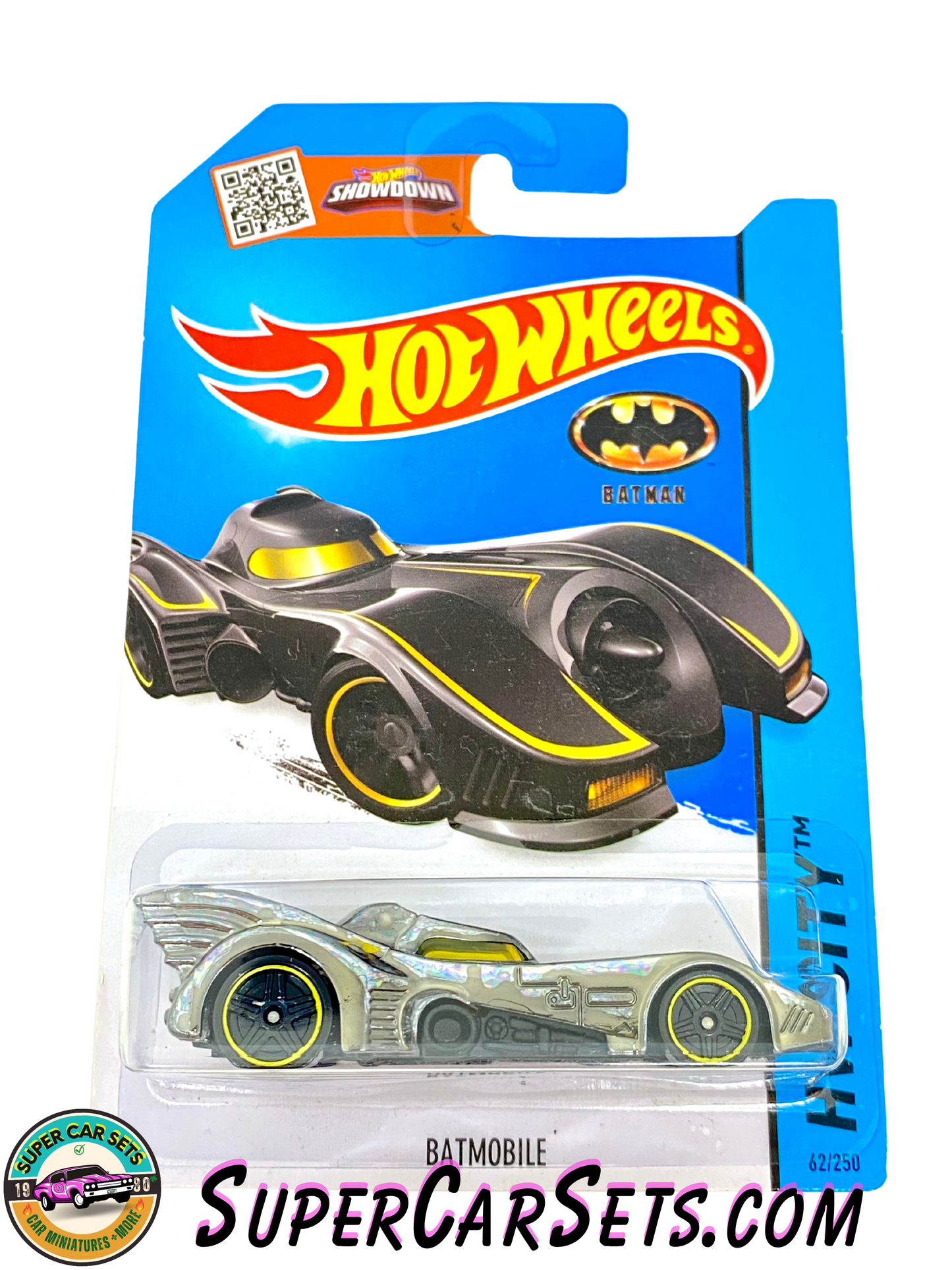 Hot Wheels (VINTAGE) HW City - 2015 (62/250) - Batmobile (Dark Chrome with Yellow stripes) (CFJ50)