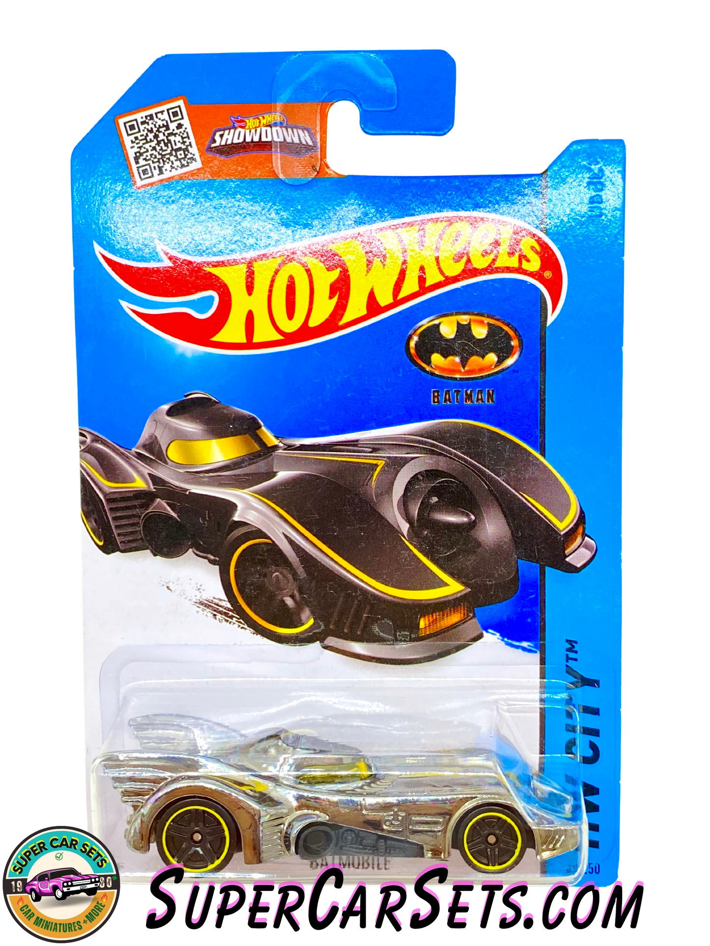 Hot Wheels (VINTAGE) HW City - 2015 (62/250) - Batmobile (Dark Chrome with Yellow stripes) (CFJ50)