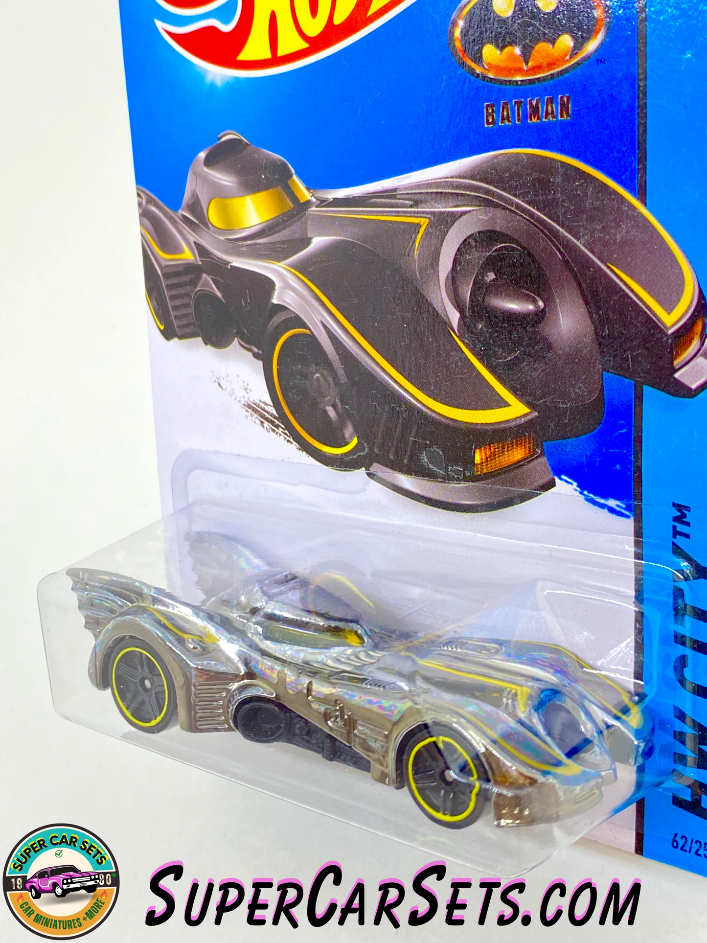 Hot Wheels (VINTAGE) HW City - 2015 (62/250) - Batmobile (Dark Chrome with Yellow stripes) (CFJ50)