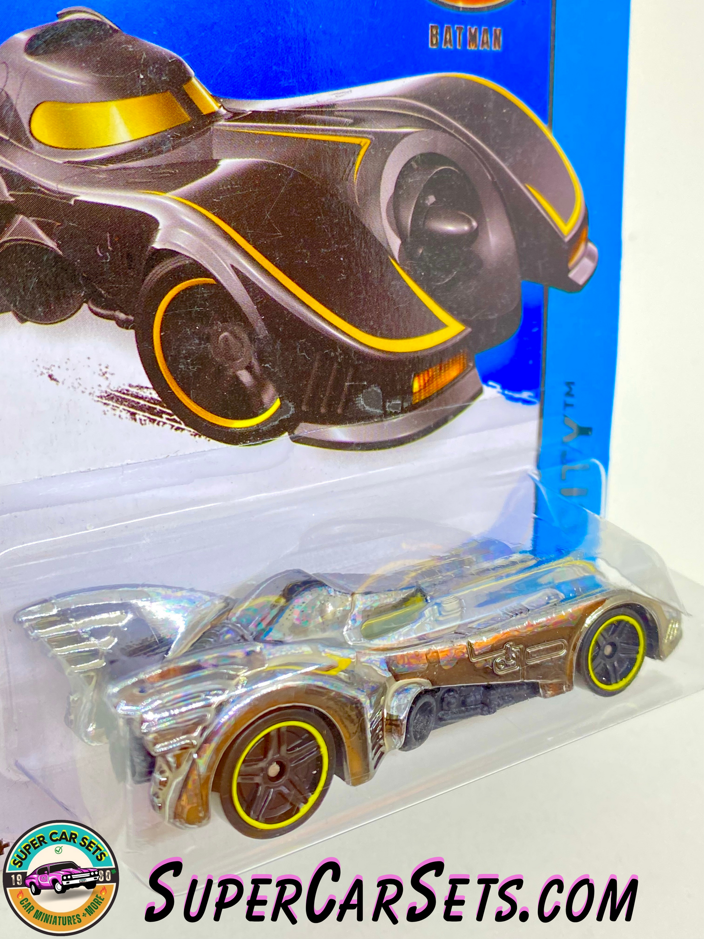 Hot Wheels (VINTAGE) HW City - 2015 (62/250) - Batmobile (Dark Chrome with Yellow stripes) (CFJ50)