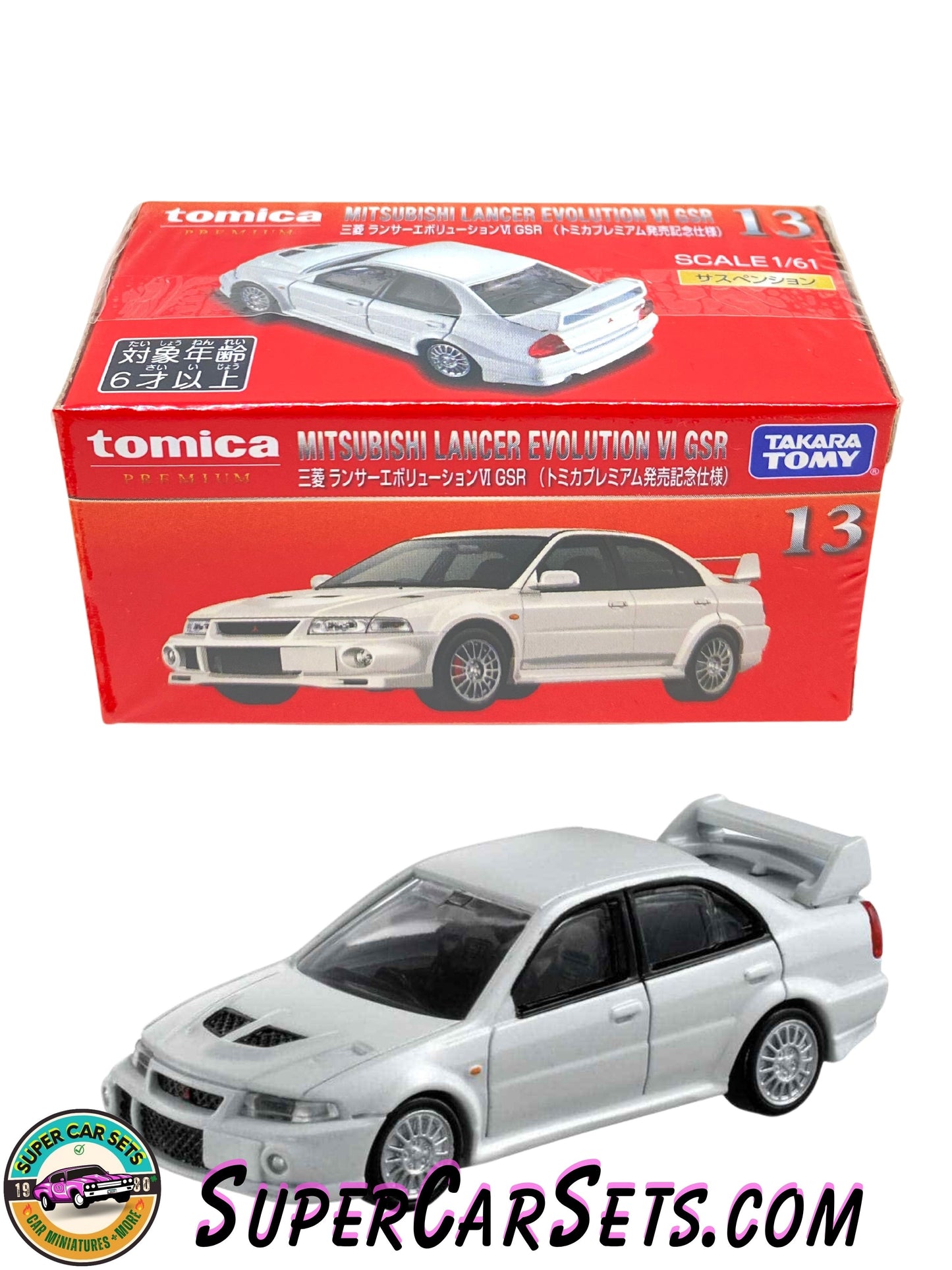 Mitsubishi Lancer Evolution VI GSR (1:61 scale) (white colour) - Tomica Premium (#13)