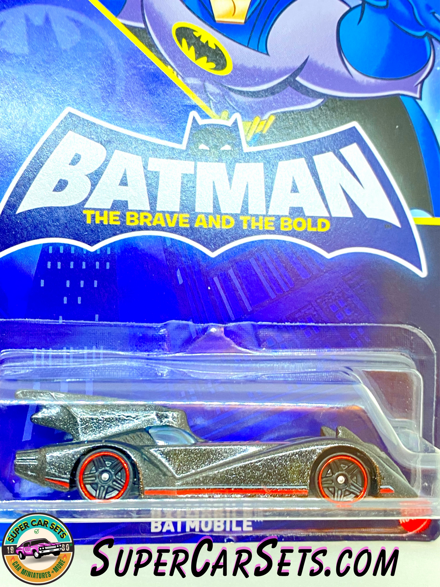 Hot Wheels - DC - Batman - (7/20) (HDG89) - Batmobile (black with red stripes/lines) (card with a crack)