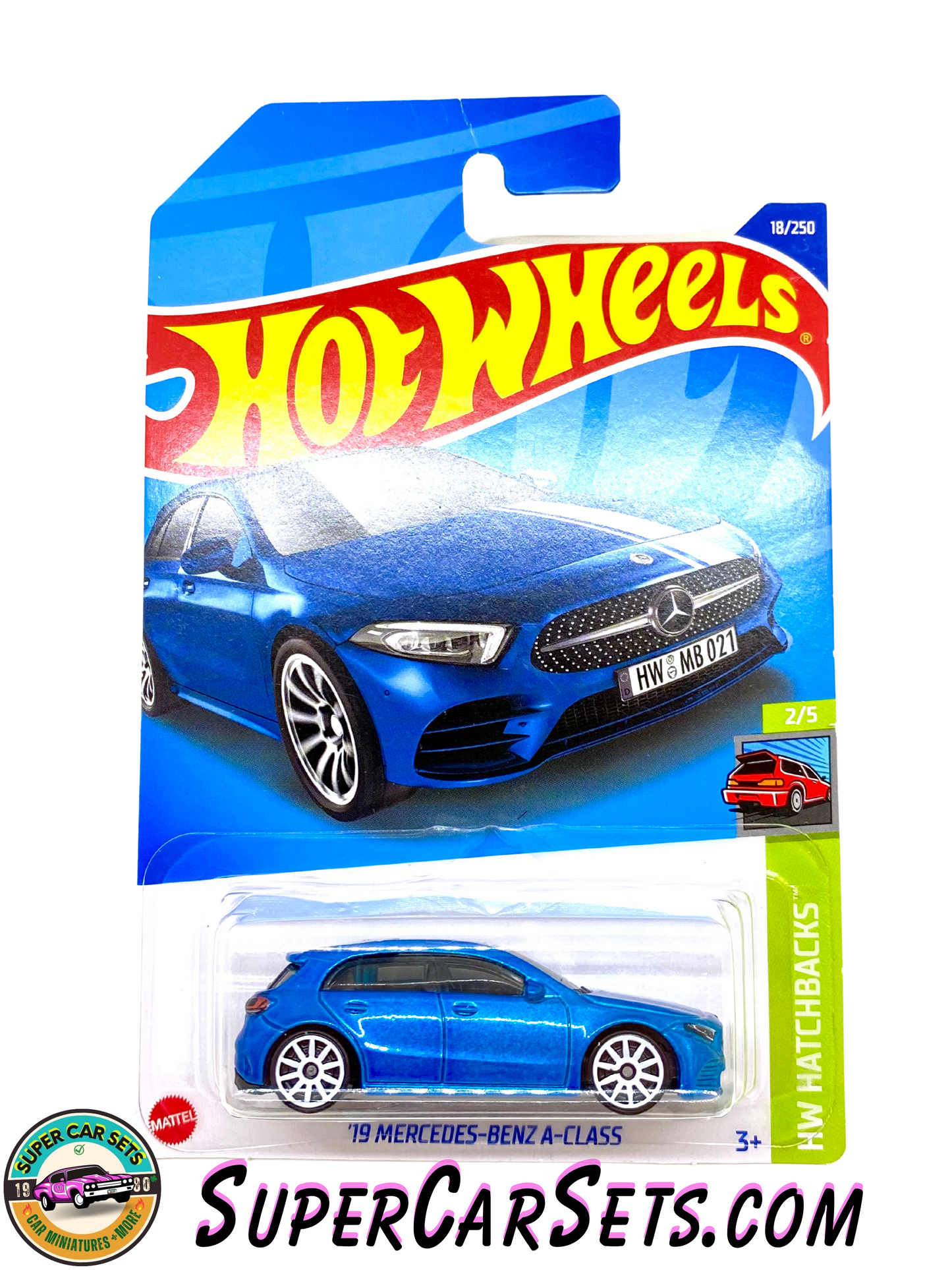 19 Mercedes-Benz A-Class (Blue colour) (card slightly bent) - Hot Wheels HW Hatchback - 2022 (2/5) (18/250)