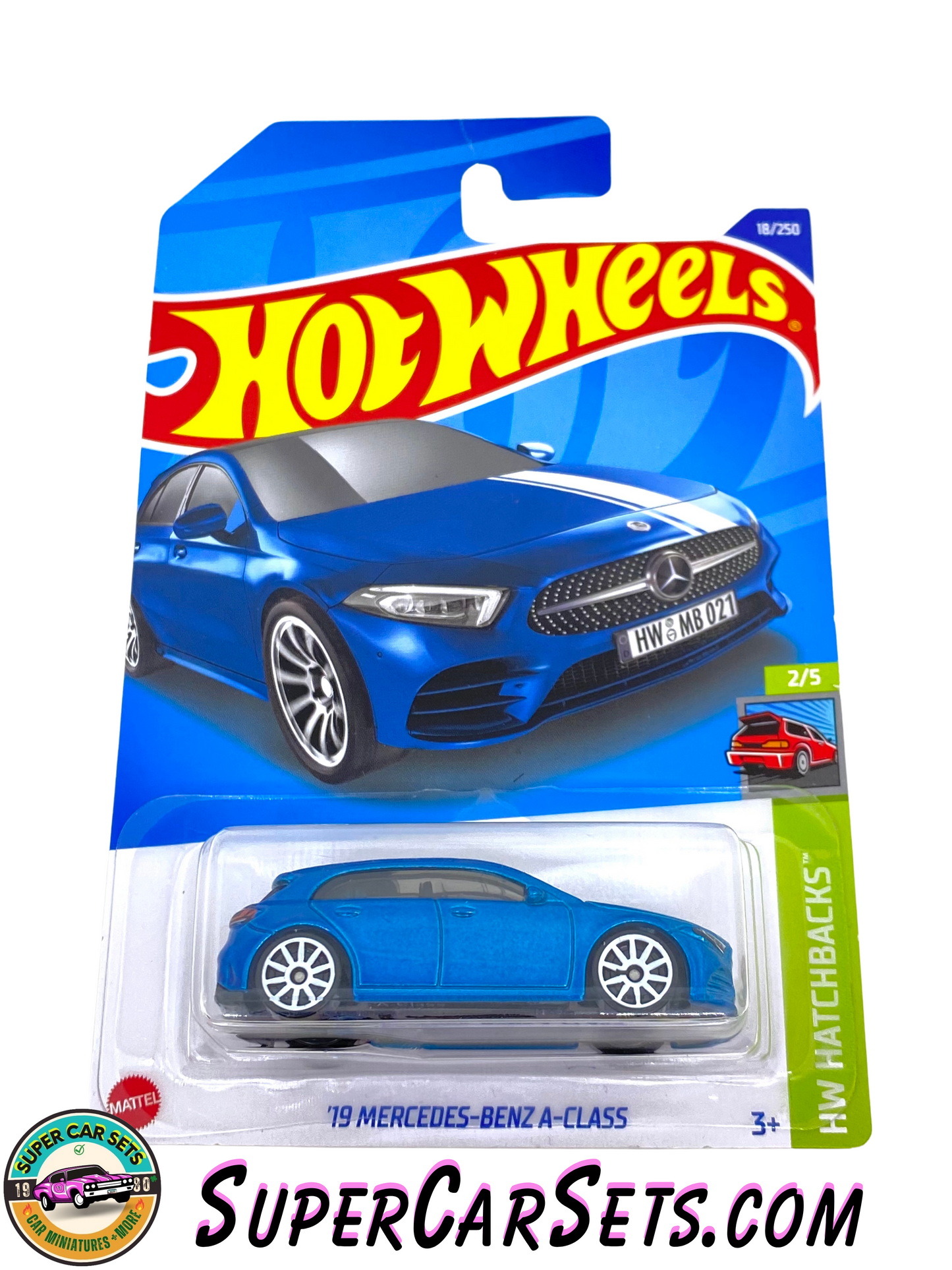 19 Mercedes-Benz A-Class (Blue colour) (card slightly bent) - Hot Wheels HW Hatchback - 2022 (2/5) (18/250)