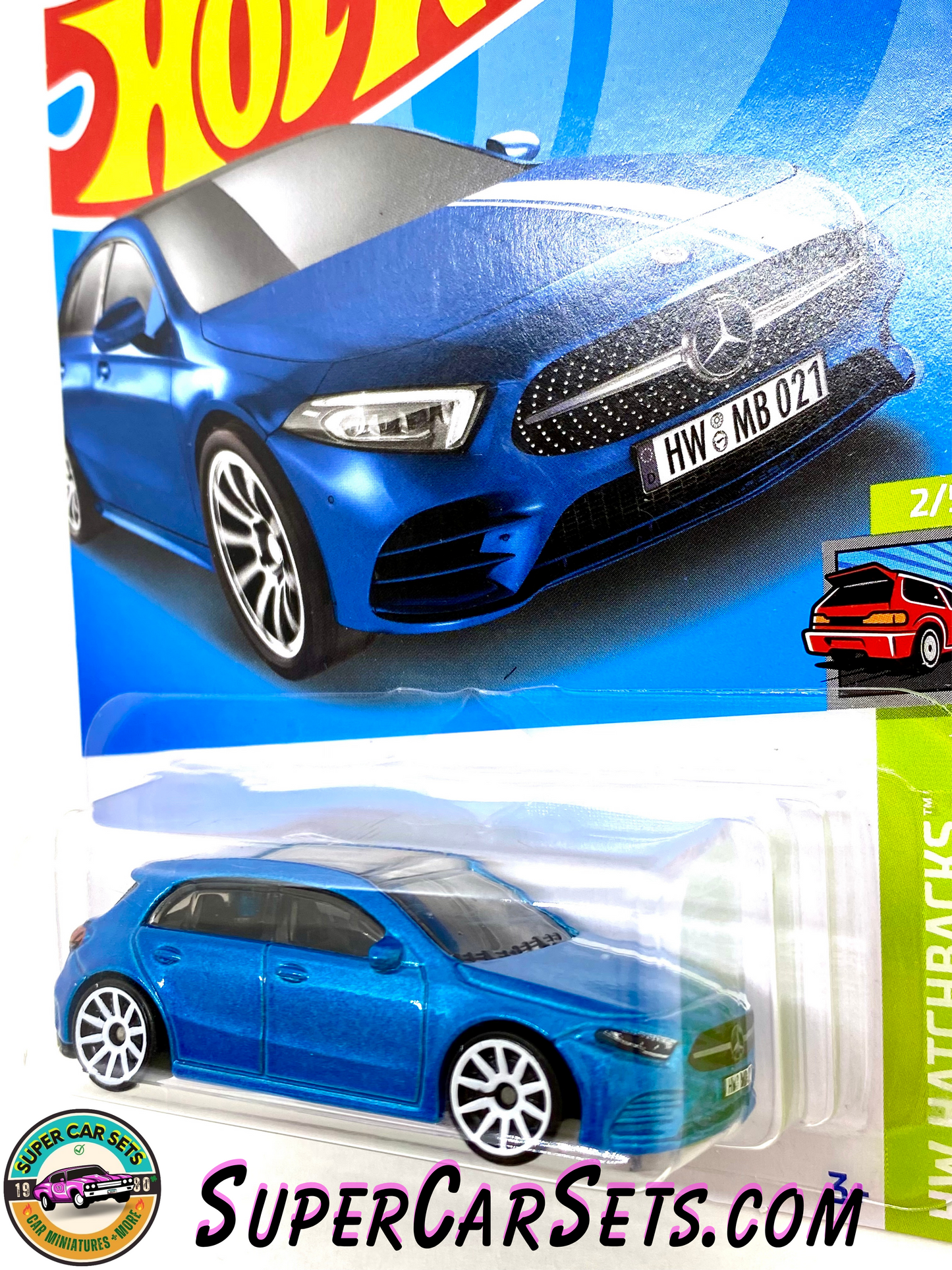 19 Mercedes-Benz A-Class (Blue colour) (card slightly bent) - Hot Wheels HW Hatchback - 2022 (2/5) (18/250)