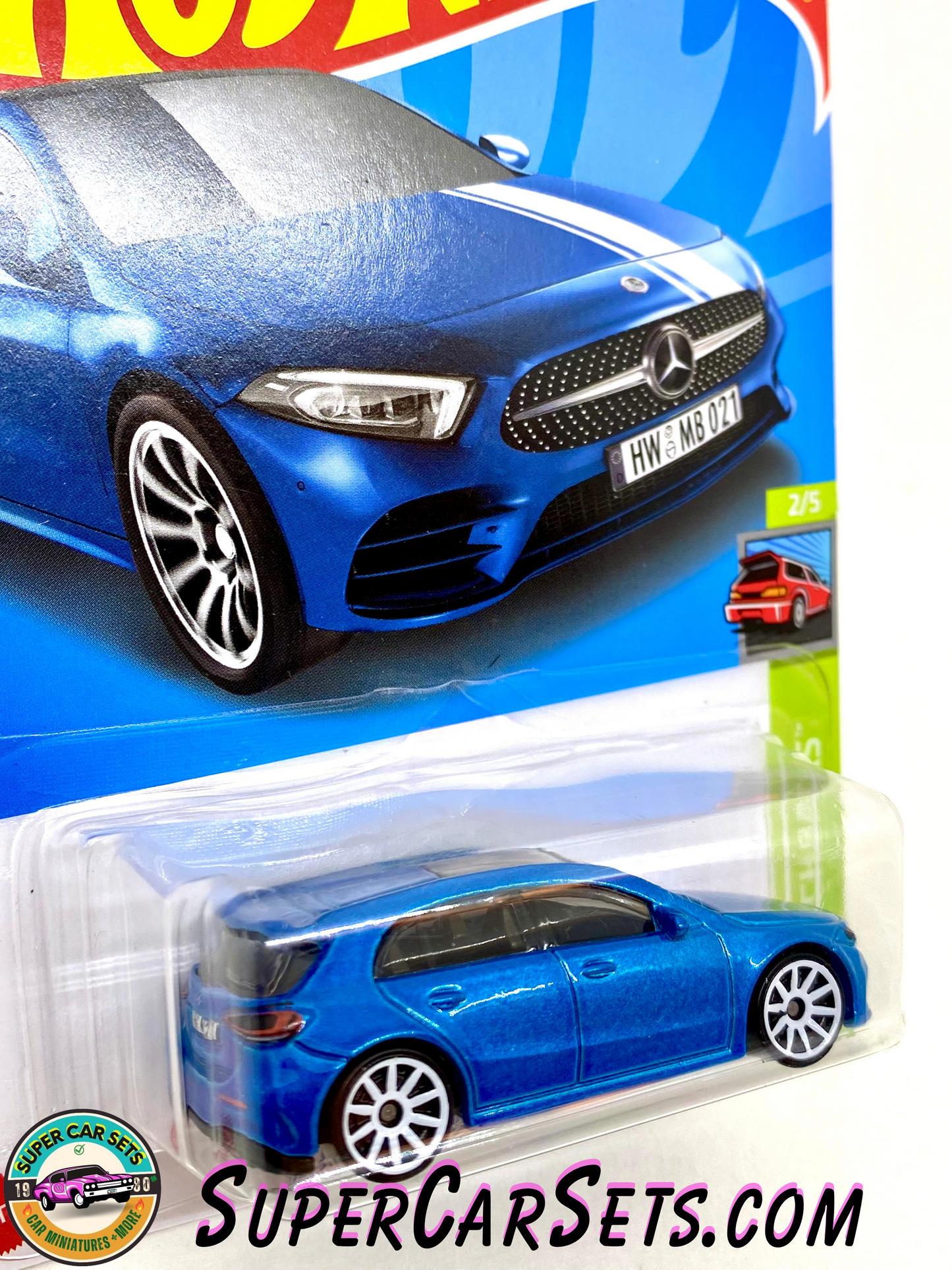 19 Mercedes-Benz A-Class (Blue colour) (card slightly bent) - Hot Wheels HW Hatchback - 2022 (2/5) (18/250)