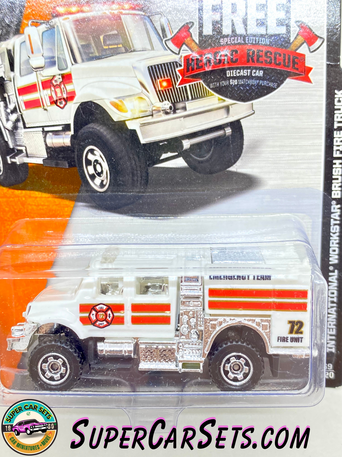 MBX Heroic Rescue - International Workstar Brush Fire  Truck (69/120) (CFW43) (Year launched 2015) (bent cart) - Matchbox