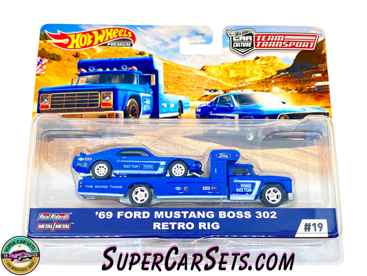 69 Ford Mustang Boss 302 Retro Rig - Hot Wheels Team Transport (#19)