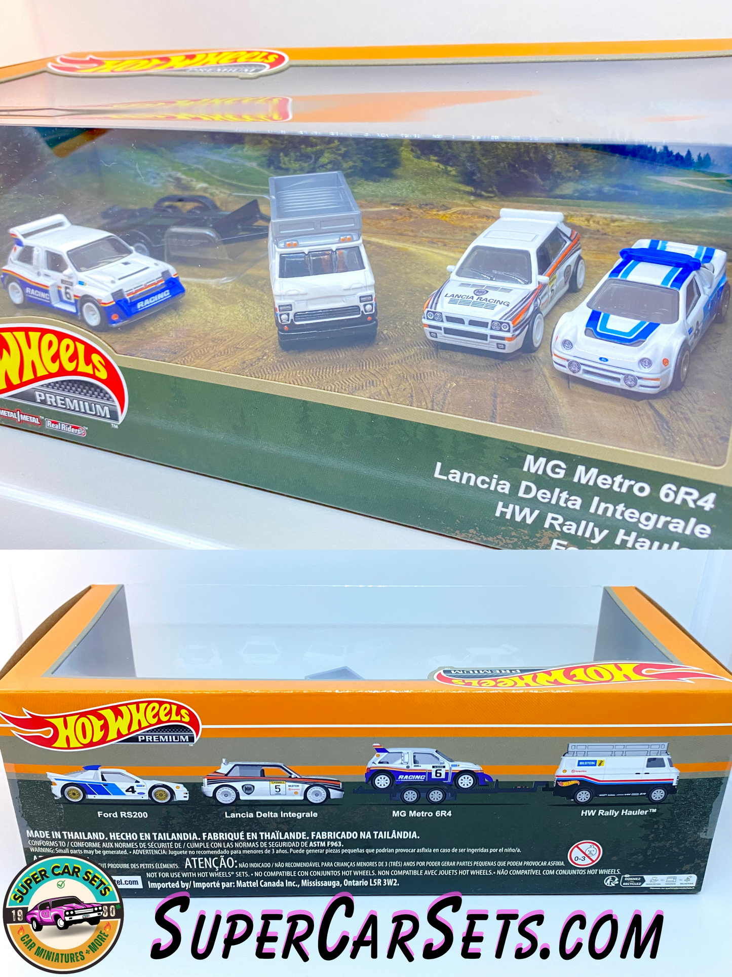 4 Cars Set Hot Wheels Premium - MG Metro 6R4 + Lancia Delta Integrale + HW Rally Hauler + Ford RS200