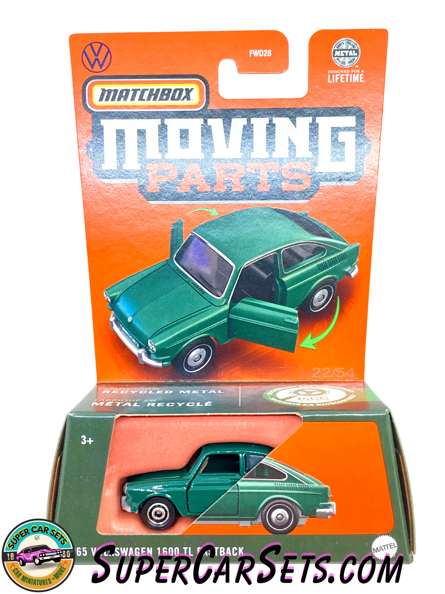 1965 Volkswagen 1600 TL Fastback (green colour) - Matchbox Moving Parts