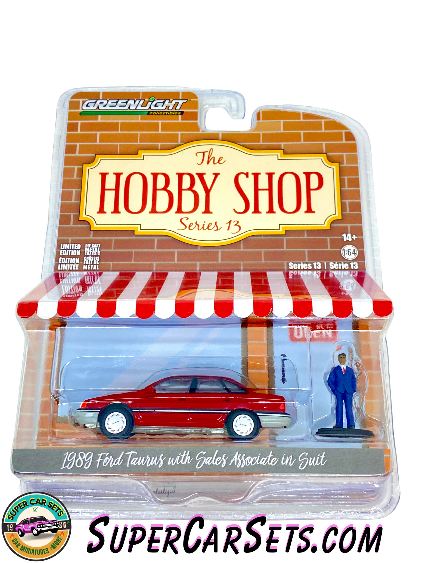 1989 Ford Taurus with Sales Associated in Suit - The Hobby Shop Series 13 made by Greenlight Collectibles