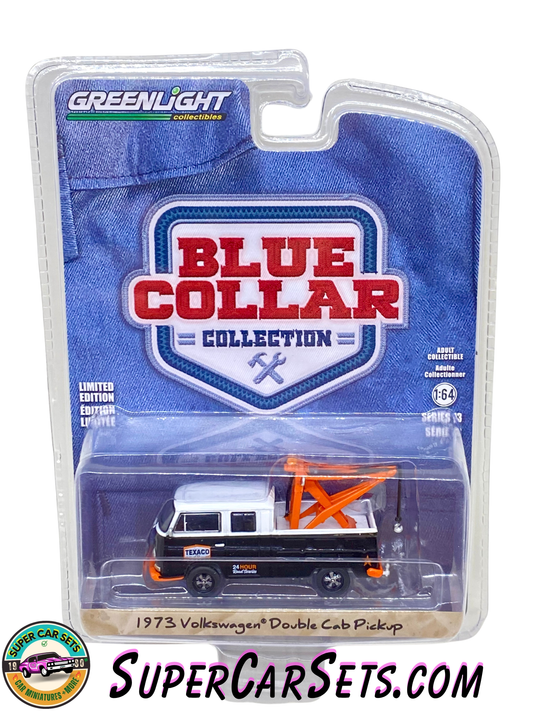 1973 Volkswagen Double Cab Pickup (black, white, orange colour + “Texaco") - Greenlight Collectibles Blue Collar Collection Serie 13