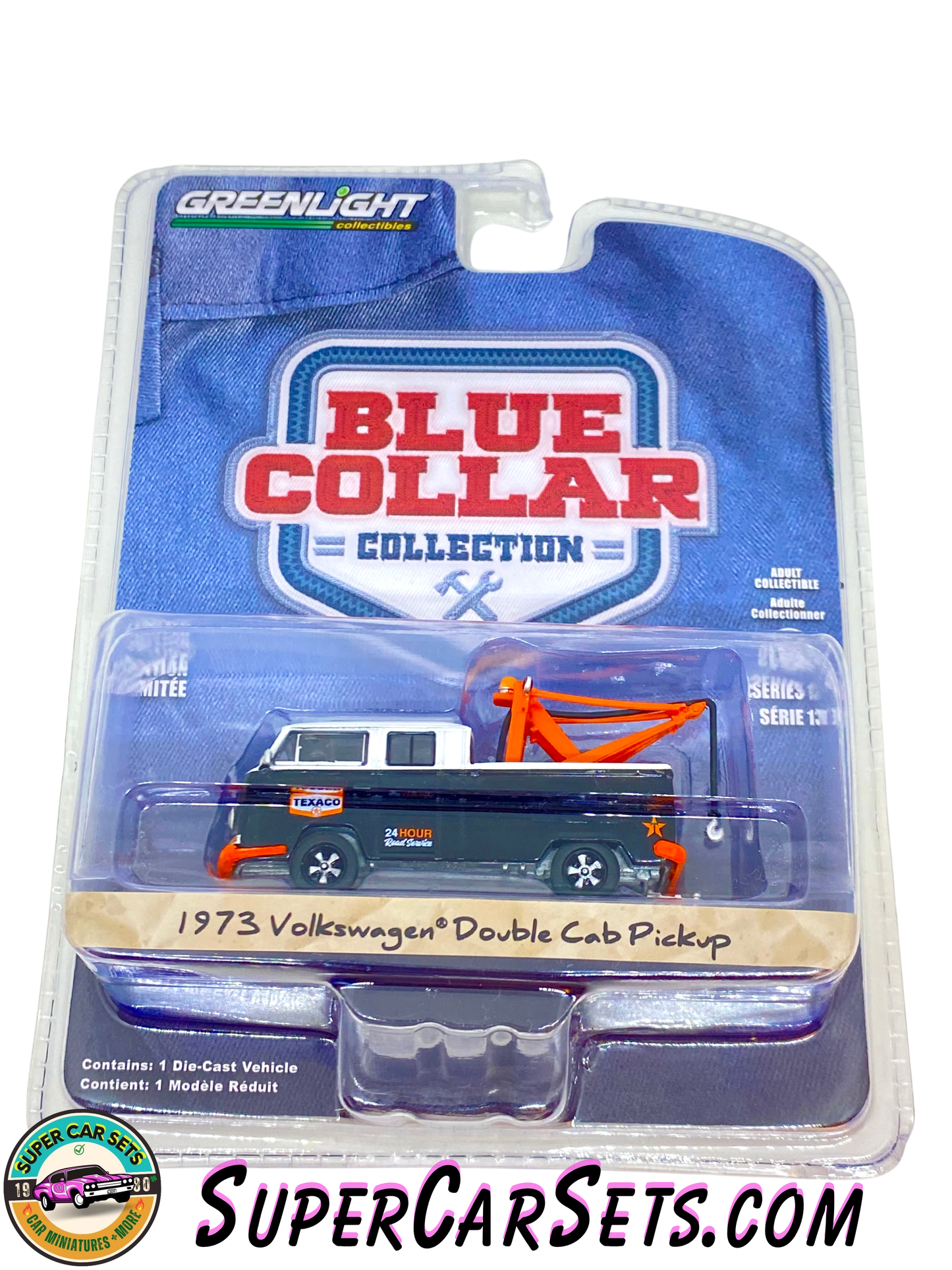 1973 Volkswagen Double Cab Pickup (black, white, orange colour + “Texaco") - Greenlight Collectibles Blue Collar Collection Serie 13