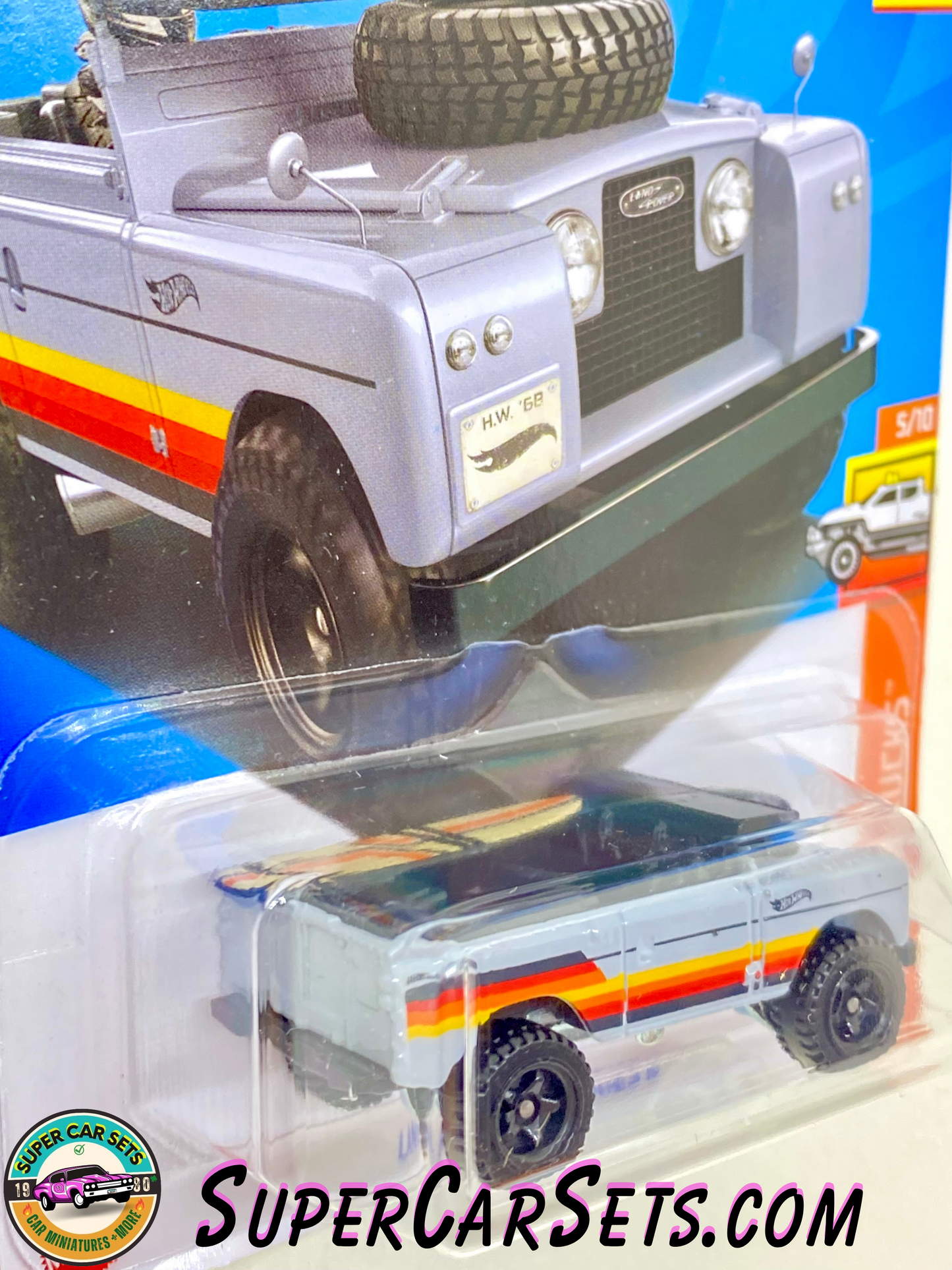 Land Rover Series II (grey colour with black, red, yellow, and orange stripes) - Hot Wheels HW Hot Trucks - 2024 (5/10) (92/250)