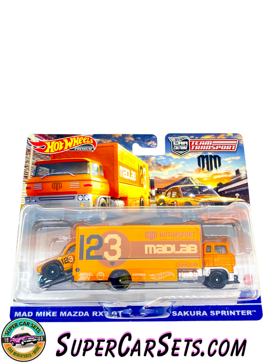 Mad Mike Mazda RX3 GT + Sakura Sprinter - Hot Wheels Team Transport (#58)