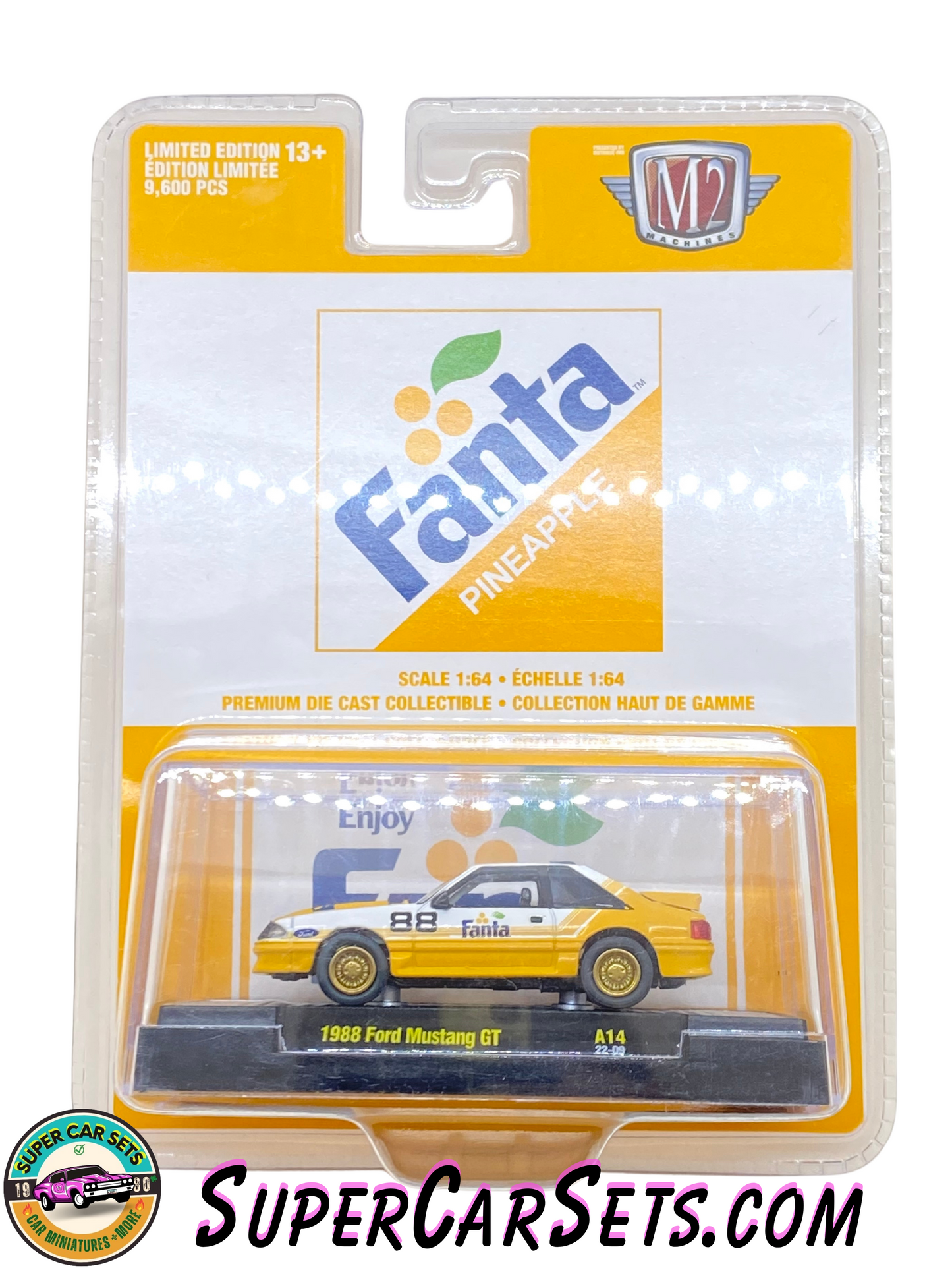 Fanta Pineapple 1988 Ford Mustang made by M2 Machines