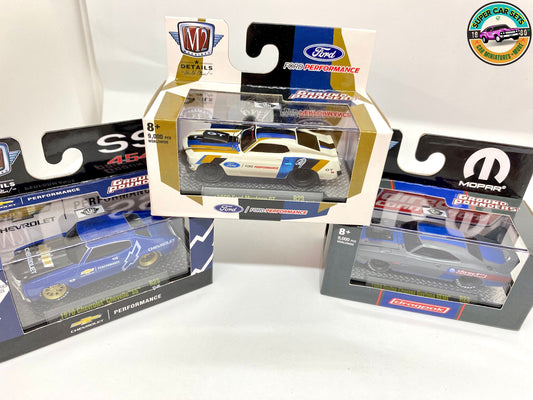 Set mit 3 Autos der Marke Ground Pounders von M2 Machines – 1969 Ford Mustang GT + 1969 Dodge Charger Daytona + 1970 Chevelle SS