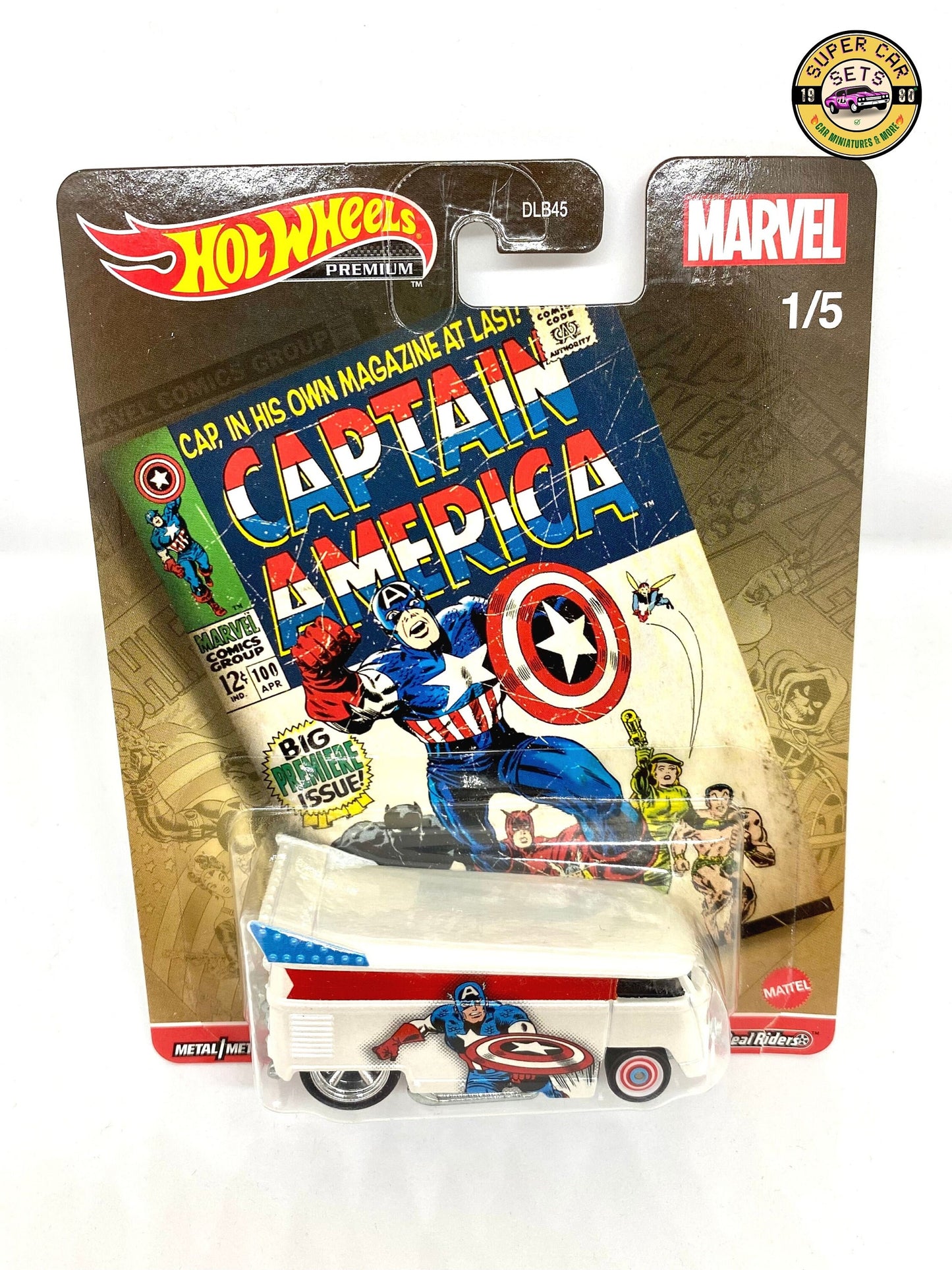 Alle 5 Autos (Komplettset) Marvel Hot Wheels Premium (einschließlich des VW T1 Drag Bus Captain America)