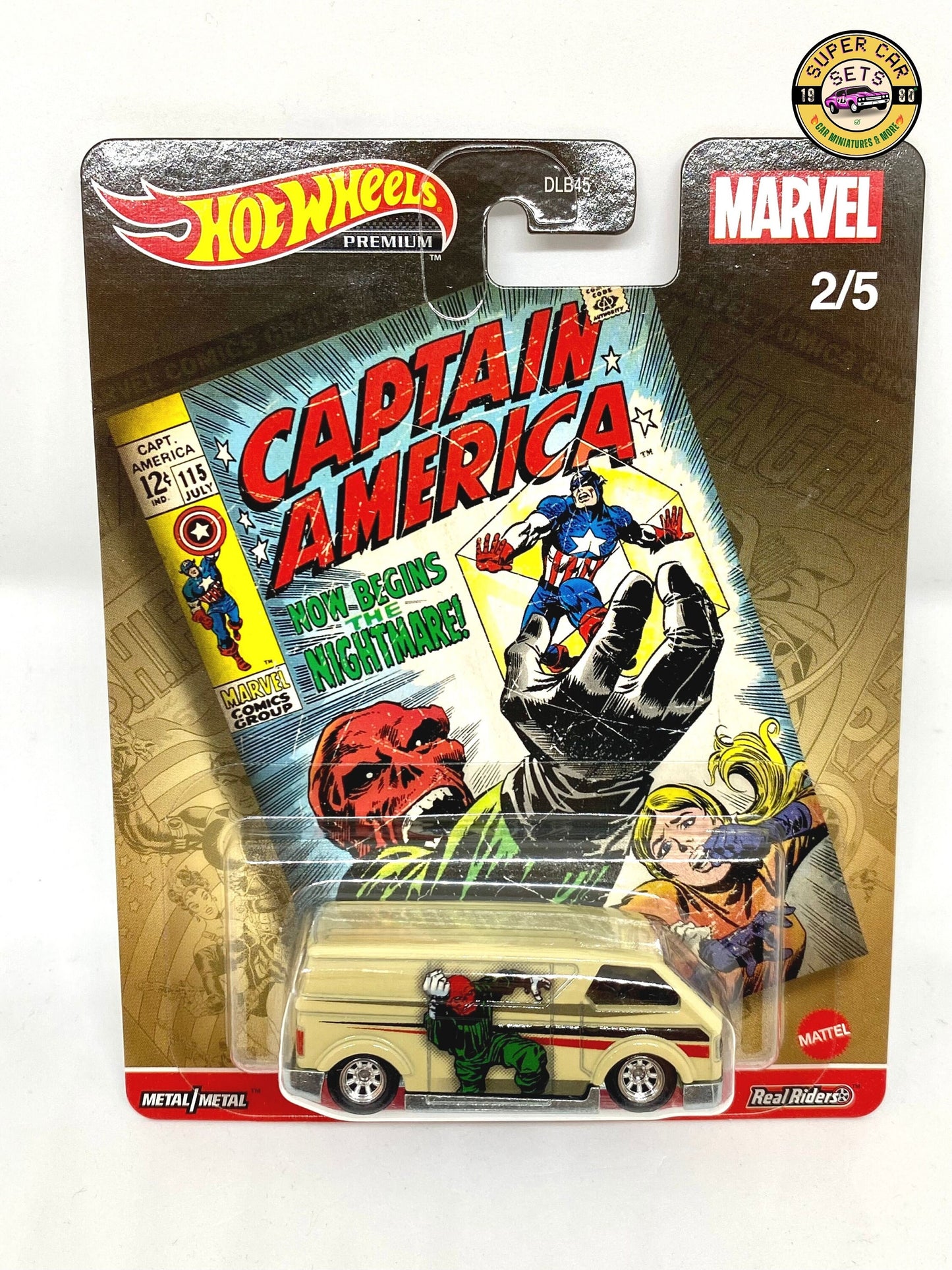 Alle 5 Autos (Komplettset) Marvel Hot Wheels Premium (einschließlich des VW T1 Drag Bus Captain America)