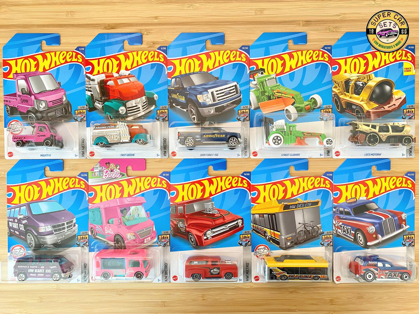 All 10 Hot Wheels HW Metro - Complete Set of 10 cars - 2009 Ford F-150 (with a cracked card)