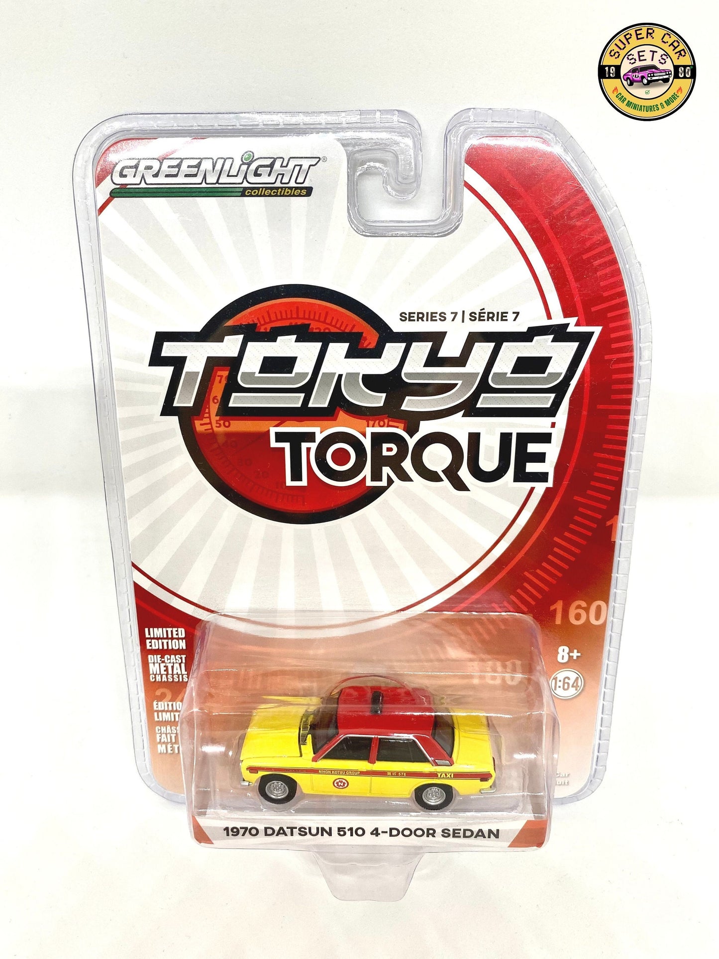 Taxi 1970 Datsun 510 Berline 4 portes - Tokyo Torque Serie 7 - fabriqué par Greenlight