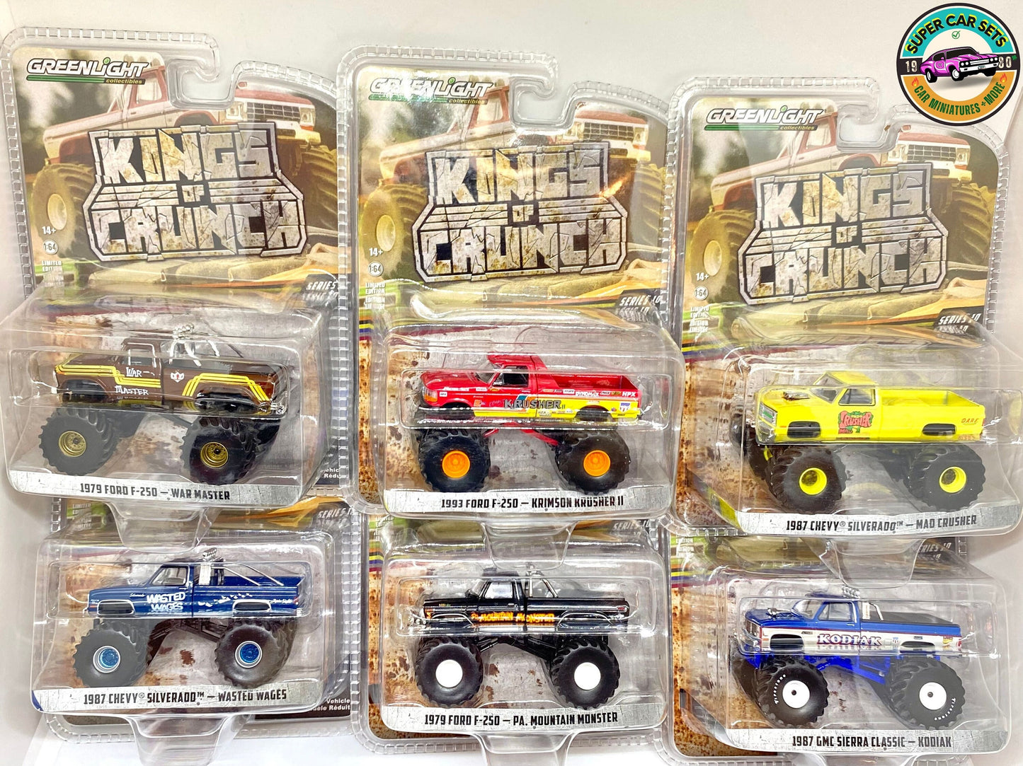 Alle 6 Trucks von Greenlight Kings of Crunch – Komplettset – 6 von 6 Trucks