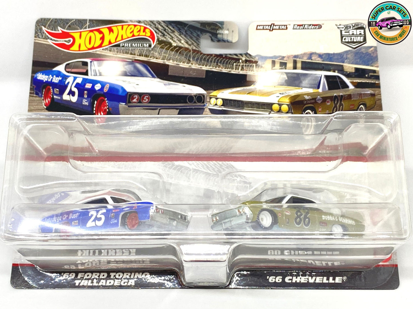 2-Cars-Pack - 69 Ford Torino Talladega +  ’66 Chevelle Hot Wheels Premium Car Culture