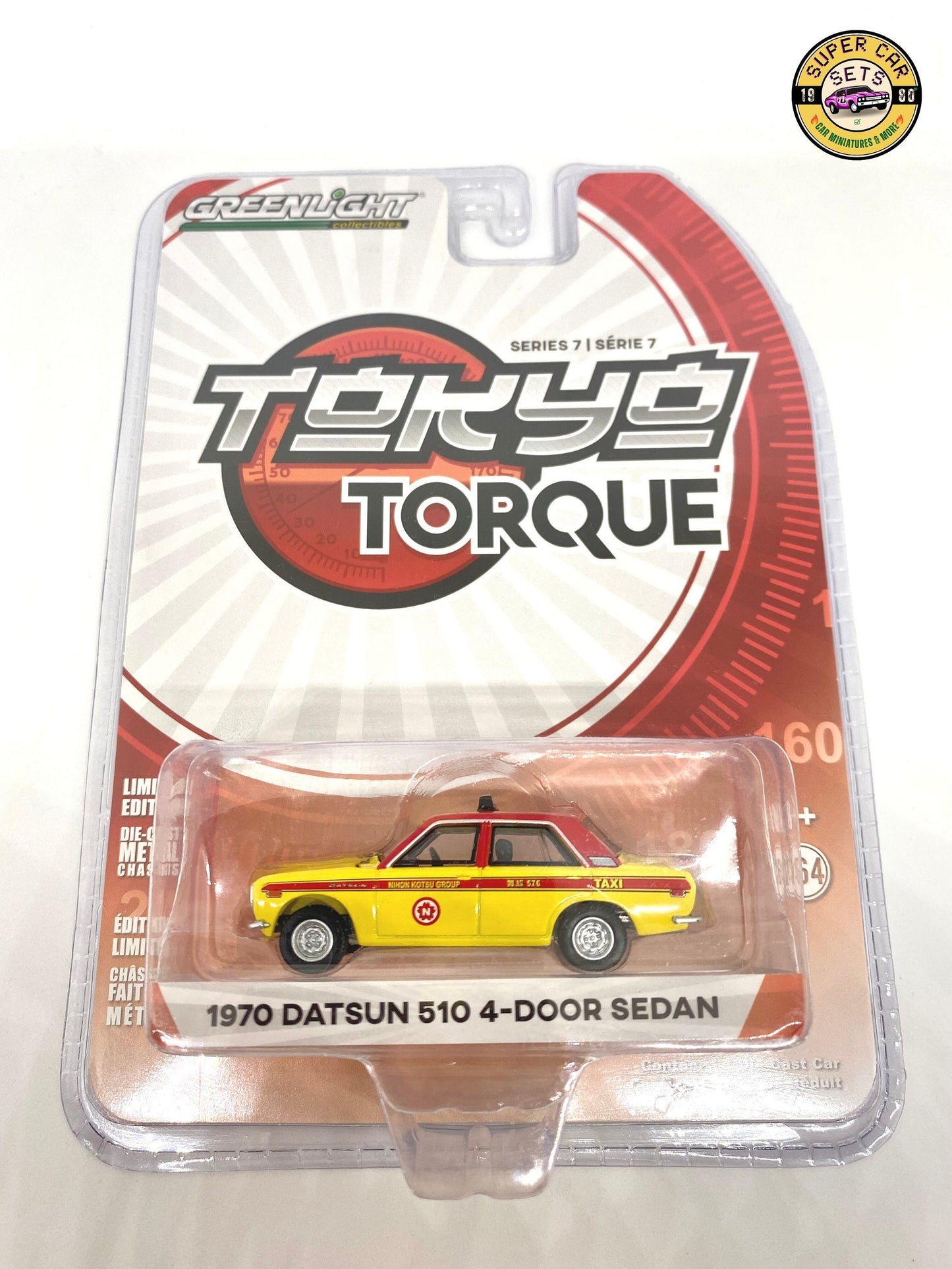 Taxi 1970 Datsun 510 Berline 4 portes - Tokyo Torque Serie 7 - fabriqué par Greenlight