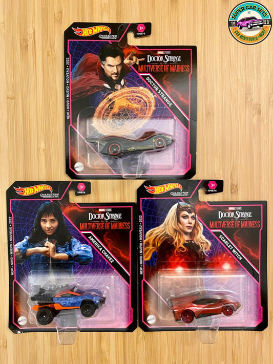 Doctor Strange + America Chavez + Scarlet Witch - Hot Wheels Personnages voitures Marvel Doctor Strange dans le multivers de la folie