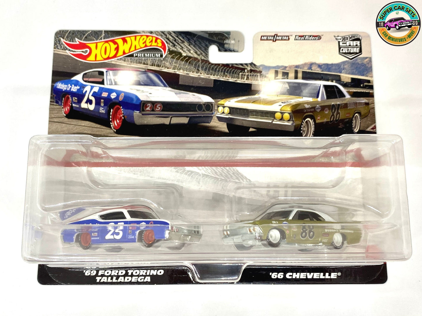 2-Cars-Pack - 69 Ford Torino Talladega +  ’66 Chevelle Hot Wheels Premium Car Culture