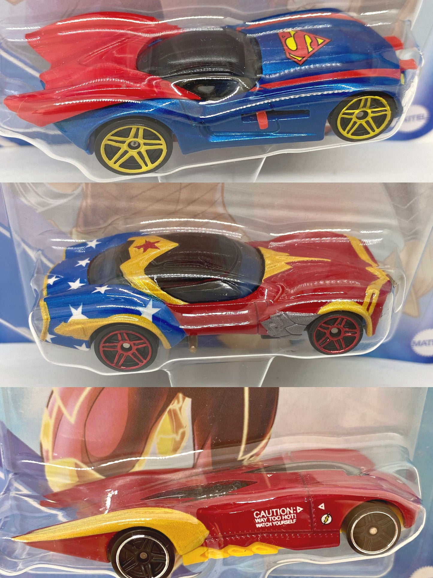 Superman + Wonder Woman + The Flash Hot Wheels Character's cars