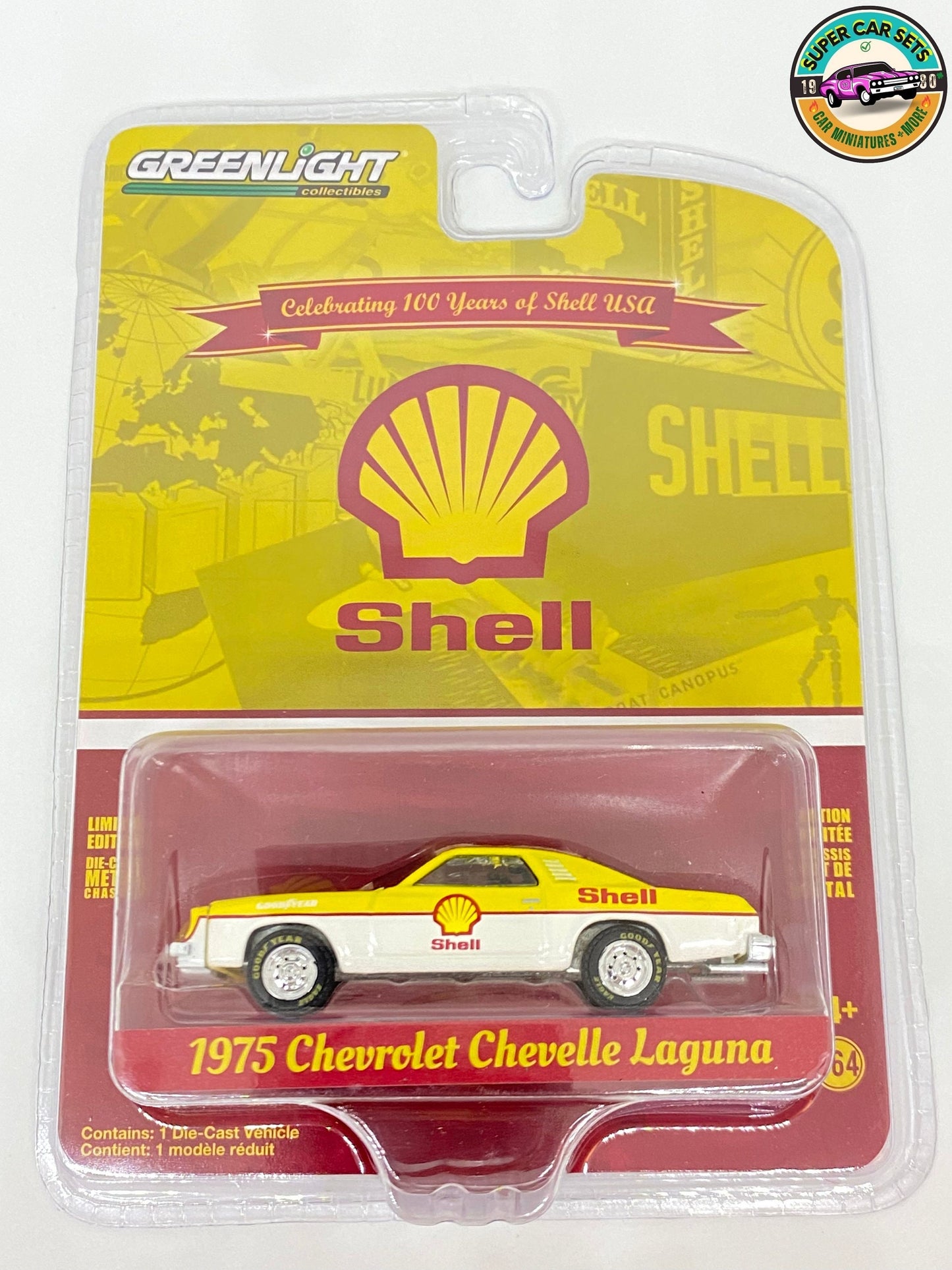 3 SHELL-Autos-Set – 1975 Chevrolet Chevelle Laguna (Greenlight) + 1965 Ford C900 (Matchbox) + Renault Kangoo (Matchbox)