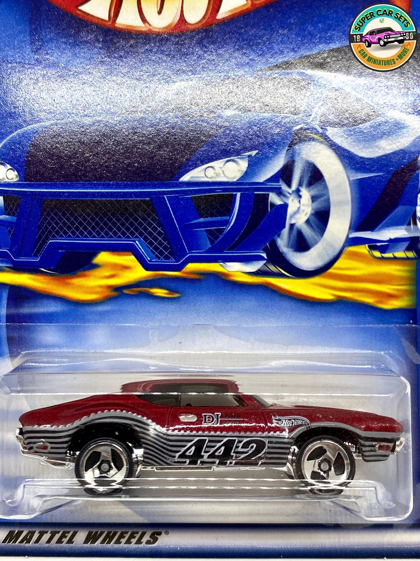 Hot Wheels (VINTAGE) - Olds 442 (rouge foncé avec bandes) #154 (année de lancement 2002)