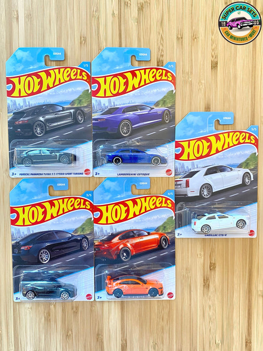 All 5 cars (complete set) Luxury Sedan Series Hot Wheels (All cars in perfect condition, but one card cracked)