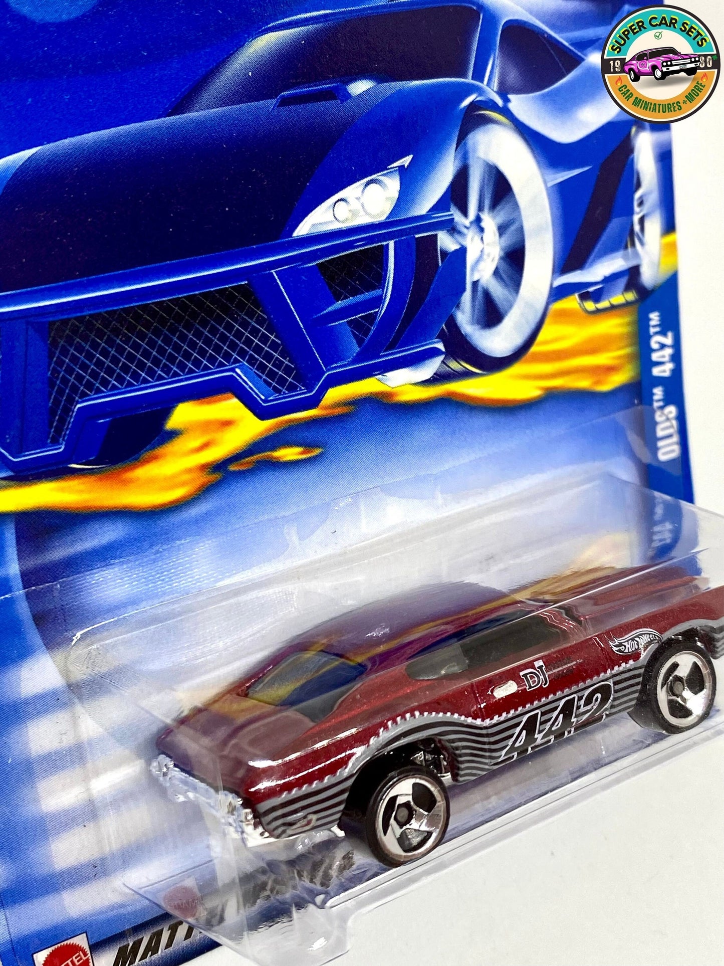 Hot Wheels (VINTAGE) - Olds 442 (dark red with strips) #154 (Year launched 2002)