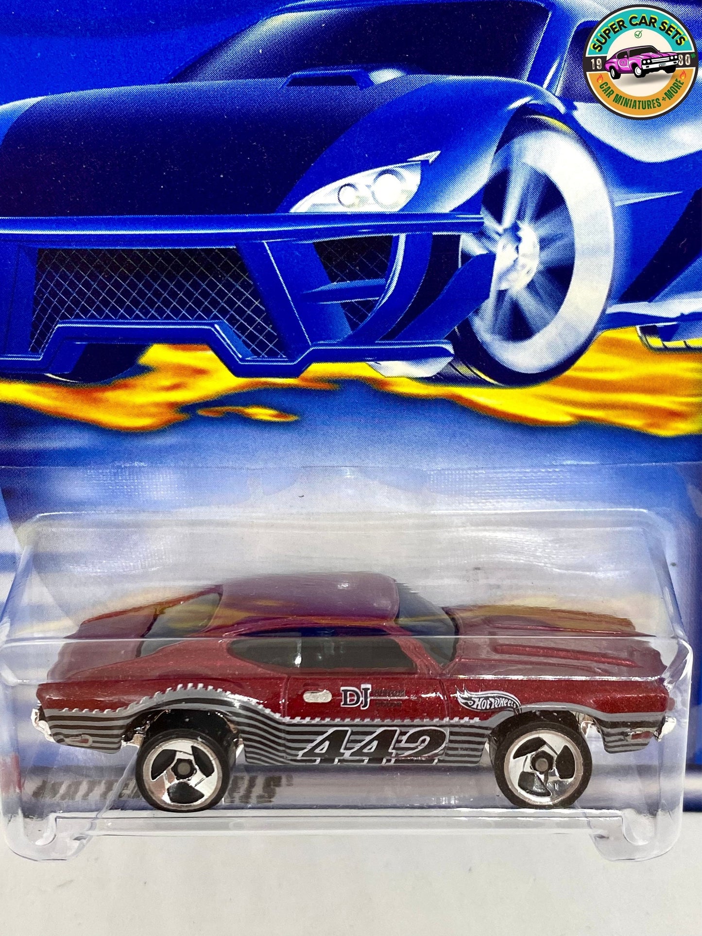 Hot Wheels (VINTAGE) - Olds 442 (rouge foncé avec bandes) #154 (année de lancement 2002)