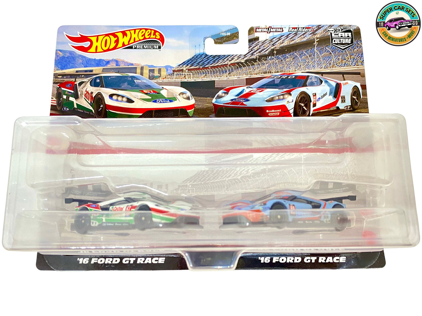 2-Cars-Pack - ’16 Ford GT Race + ’16 Ford GT Race - Hot Wheels Premium Car Culture