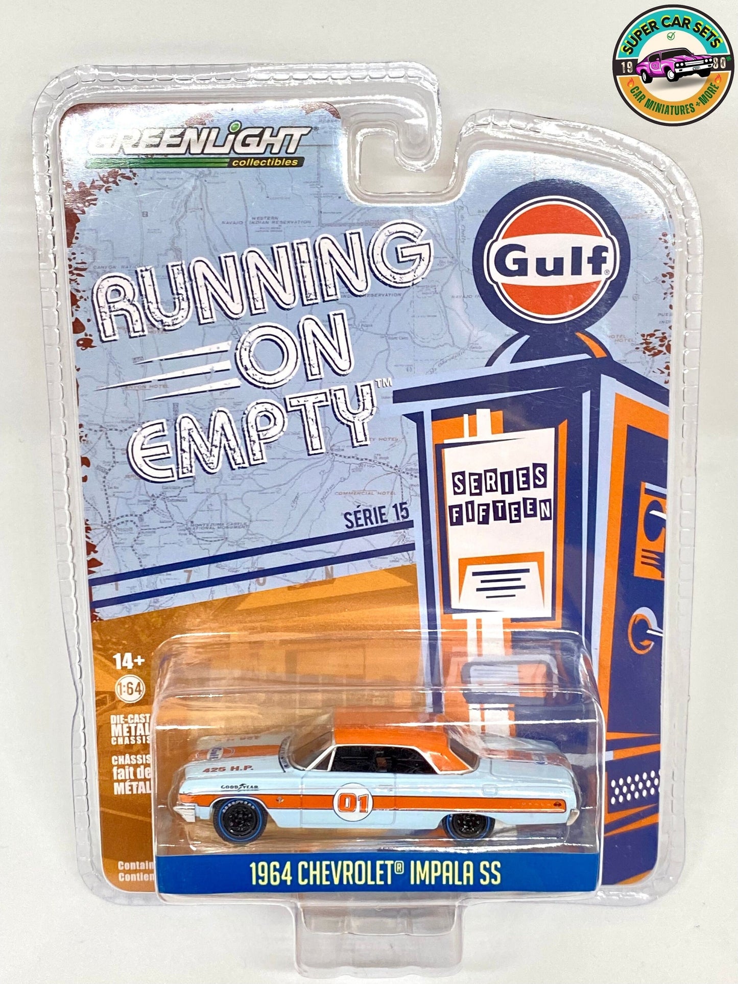 Gulf 1964 Chevrolet Impala SS - Fonctionnant sur une Serie 15 vide - fabriqué par Greenlight Collectibles