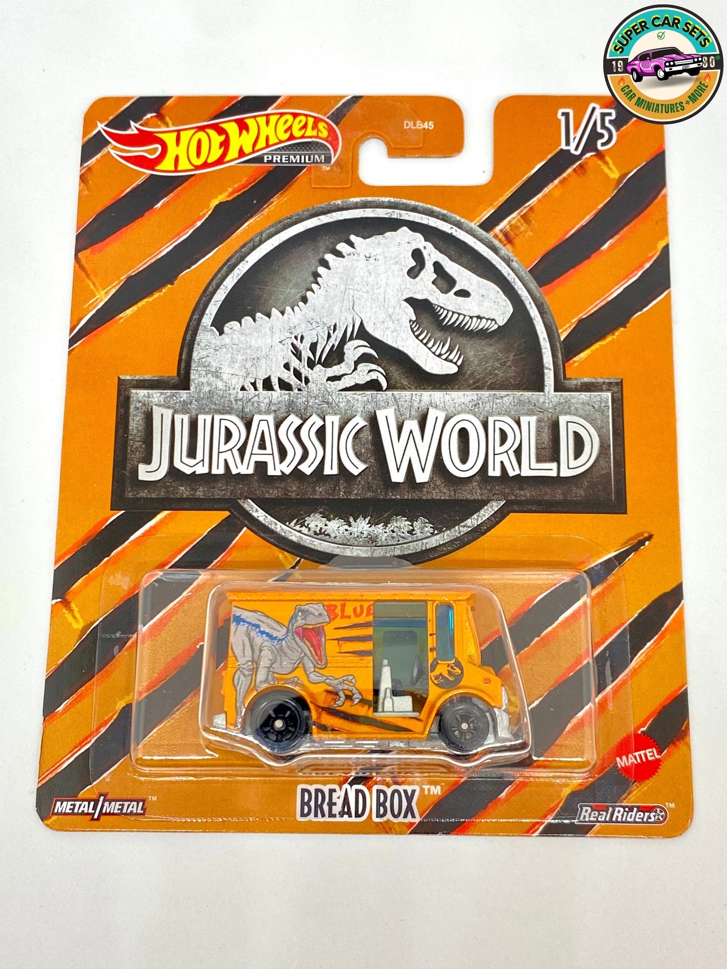 Hot Wheels Premium Jurassic World 2022 - Boîte à pain - Bleu (voiture en parfait état, mais carte légèrement fissurée)