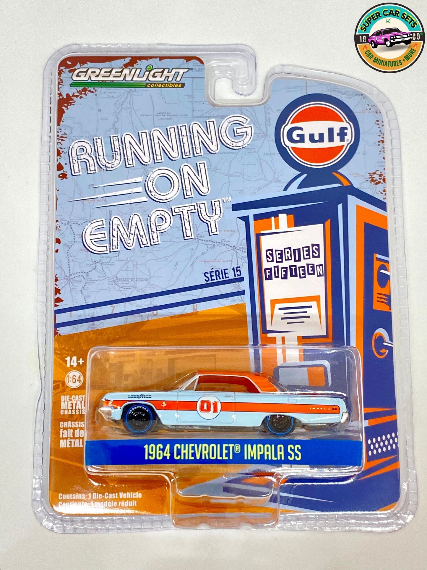 Gulf 1964 Chevrolet Impala SS - Fonctionnant sur une Serie 15 vide - fabriqué par Greenlight Collectibles