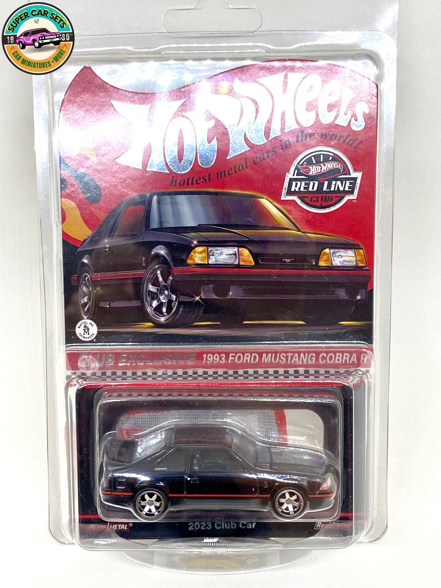 Hot Wheels RLC ’93 Ford Cobra R (including an embroidered patch and a glossy pin)