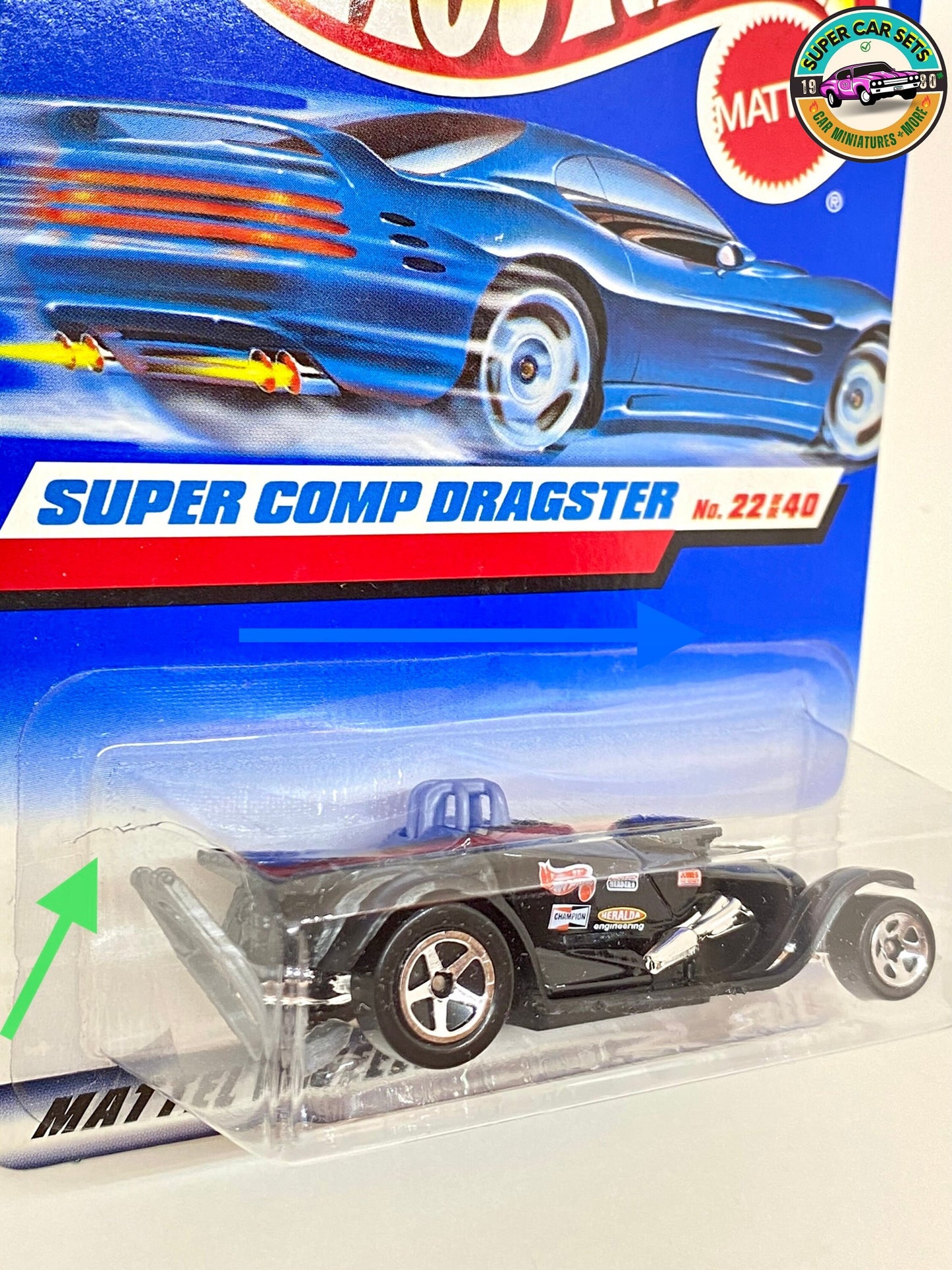 Hot Wheels (VINTAGE) – Super Comp Dragster (schwarze Farbe) (22/40) (Markteinführung 2000) (Verpackung mit einem kleinen Riss)