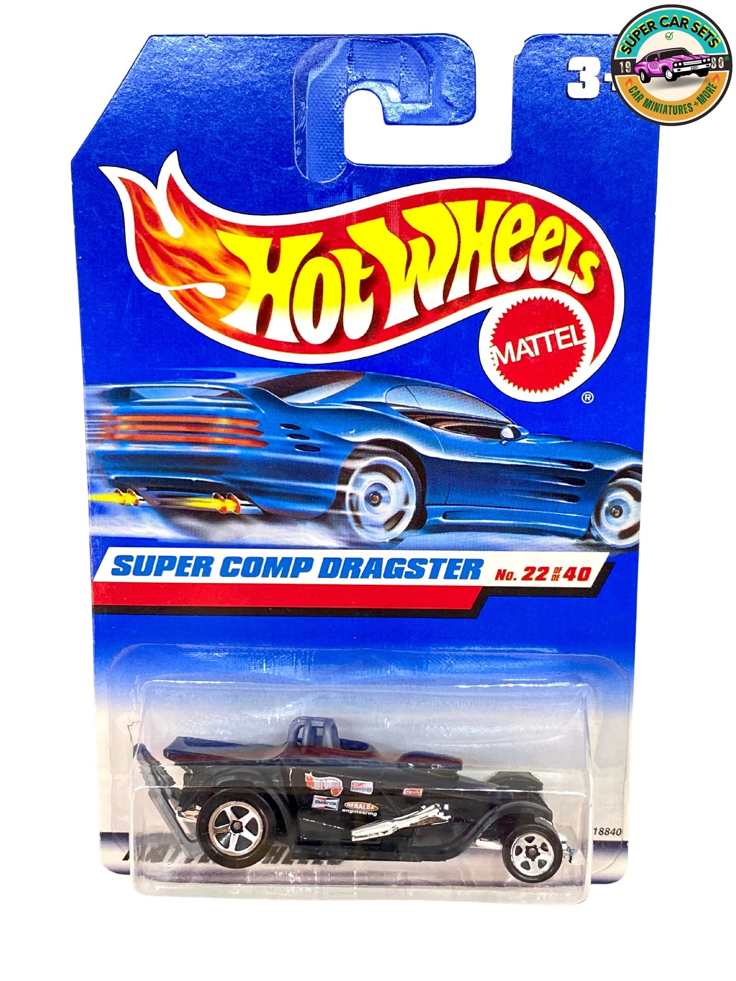 Hot Wheels (VINTAGE) – Super Comp Dragster (schwarze Farbe) (22/40) (Markteinführung 2000) (Verpackung mit einem kleinen Riss)