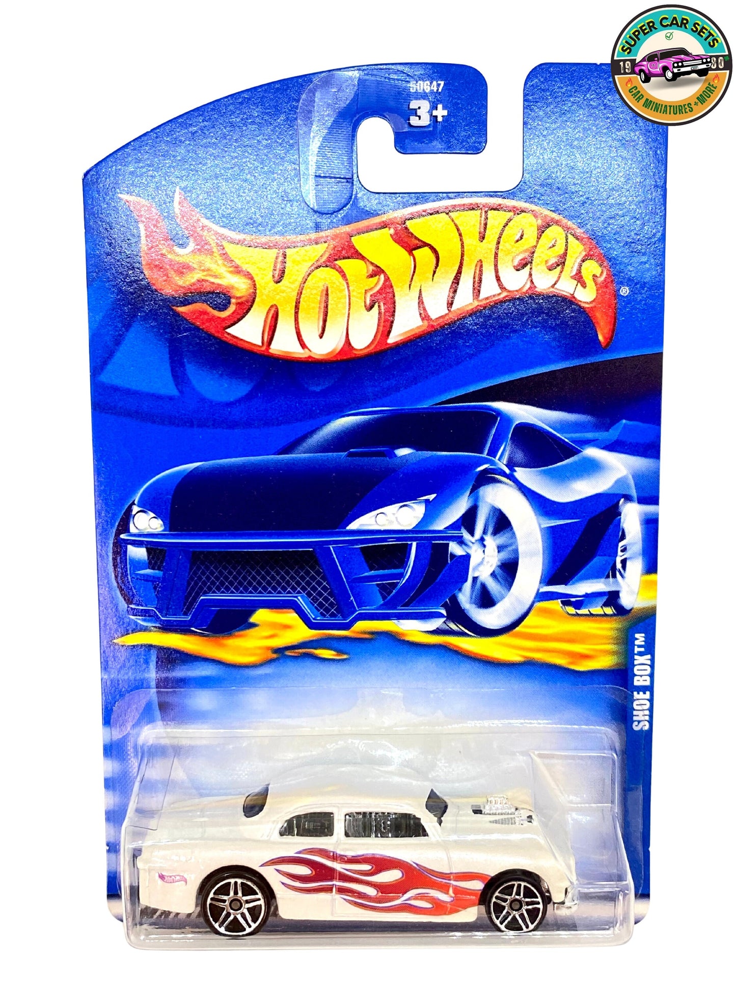 Hot Wheels – (VINTAGE) – Schuhkarton – (weiße Perlmuttfarbe mit Flammen) (#117) (50647) (Einführungsjahr 2001)