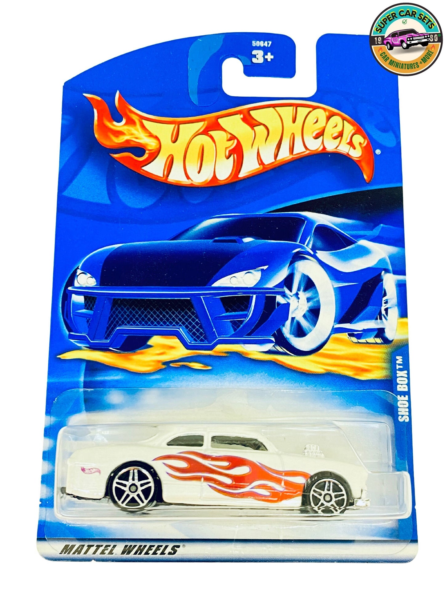 Hot Wheels - (VINTAGE) - Boîte à chaussures - (couleur perle blanche avec flammes) (#117) (50647) (Année de lancement 2001)