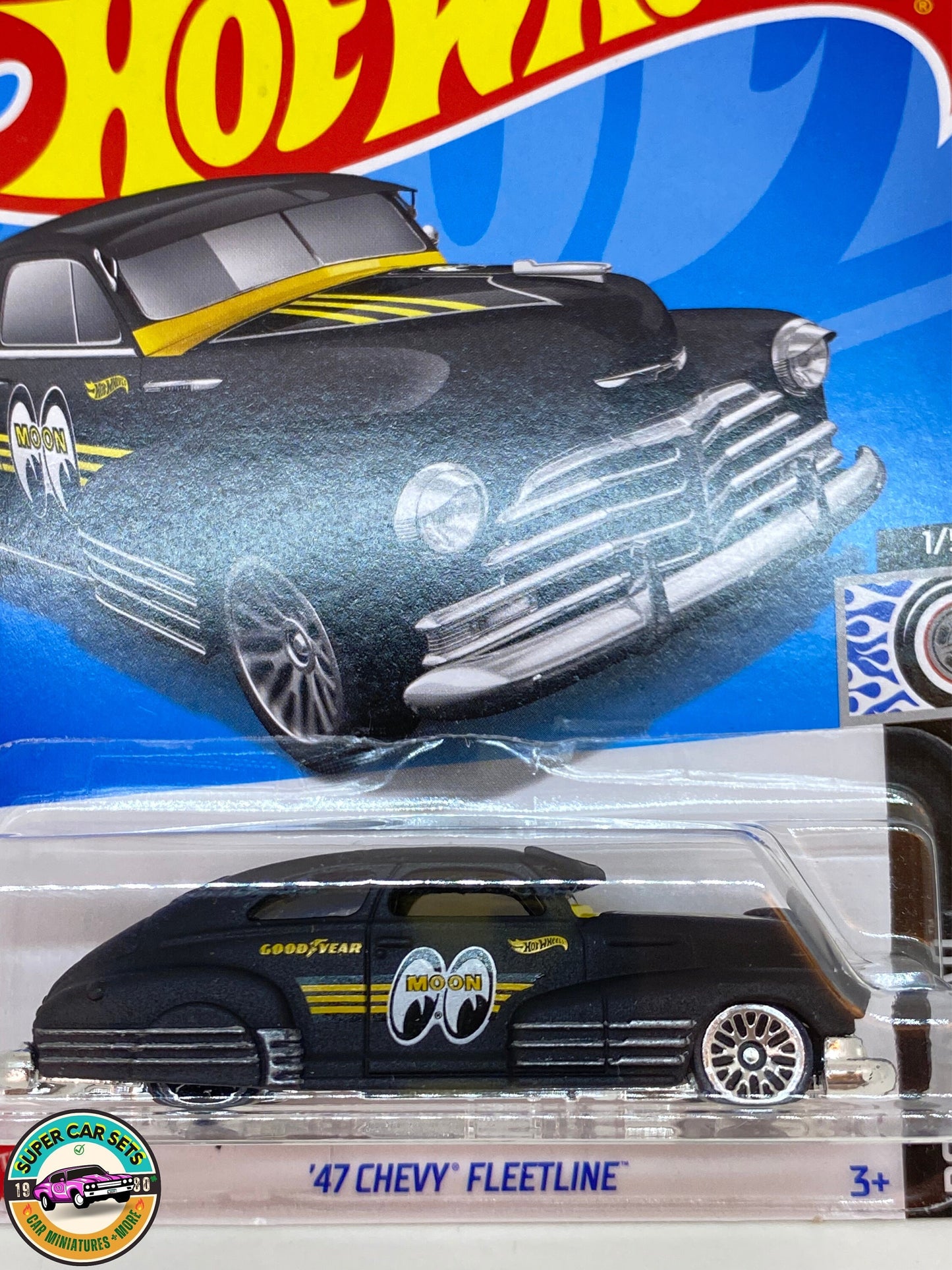 Hot Wheels – Rod Squad – (155/250) – Chevy Fleetline aus dem Jahr 1947 (Moon Eyes + schwarze Farbe) (Auto in einwandfreiem Zustand, aber die Karte weist einen kleinen Riss auf)