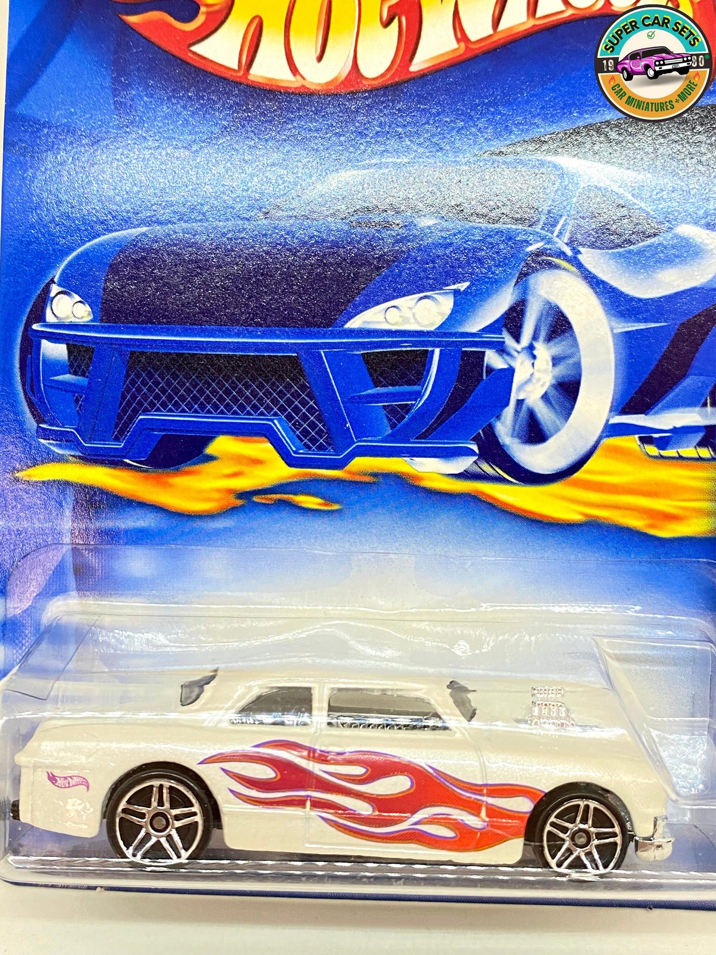 Hot Wheels – (VINTAGE) – Schuhkarton – (weiße Perlmuttfarbe mit Flammen) (#117) (50647) (Einführungsjahr 2001)