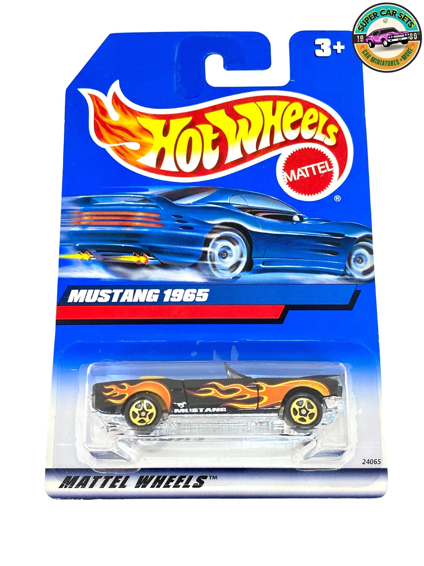 Hot Wheels - (VINTAGE) - Mustang 1965 - Cabriolet (avec capot ouvrant) (couleur noire avec flammes) (#24065) (Année de lancement 1999)