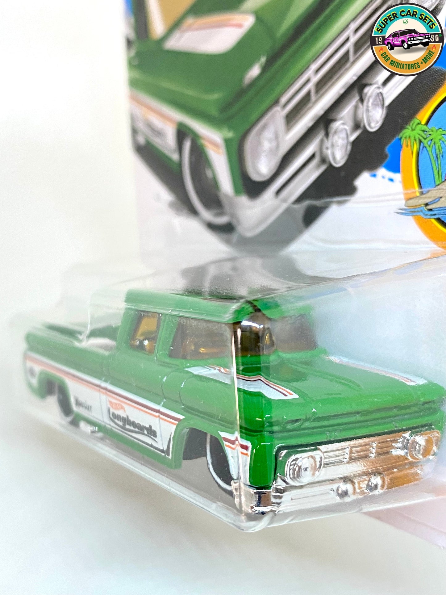 Hot Wheels - Surf’s Up - Custom ’62 Chevy Pickup (1/5) (255/365) (launched 2017) - (White stripe & 'Longboards' on sides)